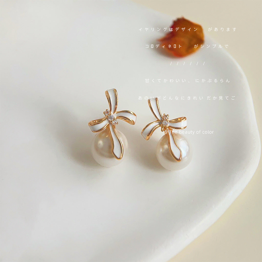 Keaye Ribbon & Pearl Earrings